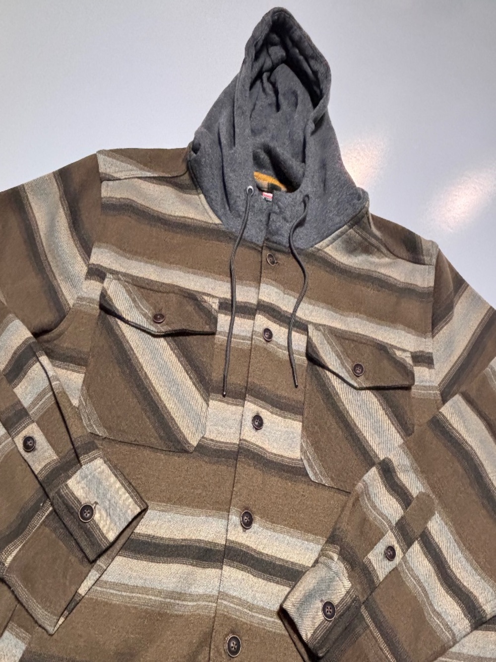 Mens Brown and Gray Striped Quicksilver Hooded Jacket Size XL